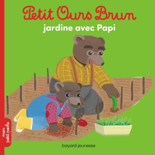 petit ours brun jardine avec papi